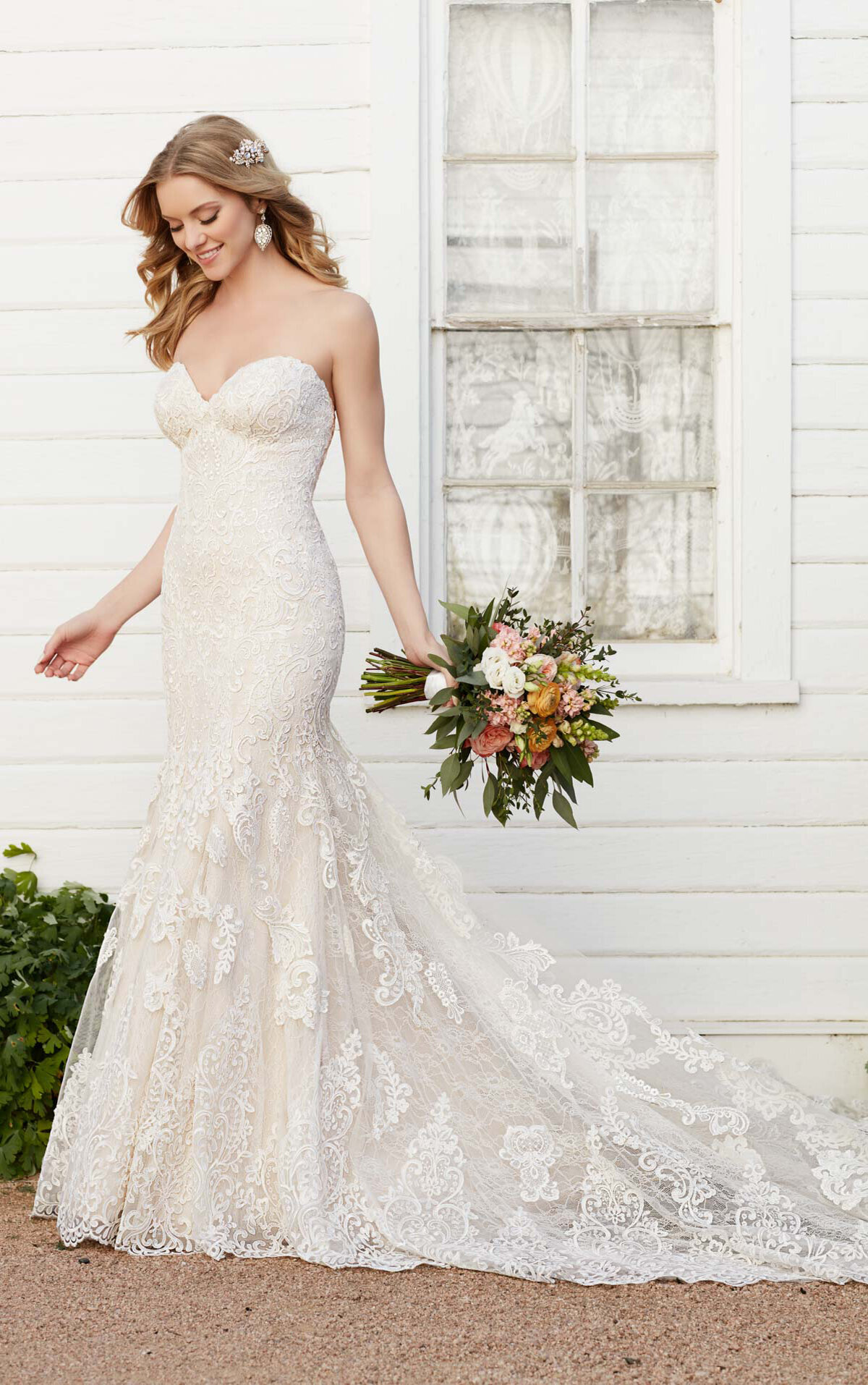 Sophisticated Matte Lace Strapless Fit-and-Flare Plus Size Wedding